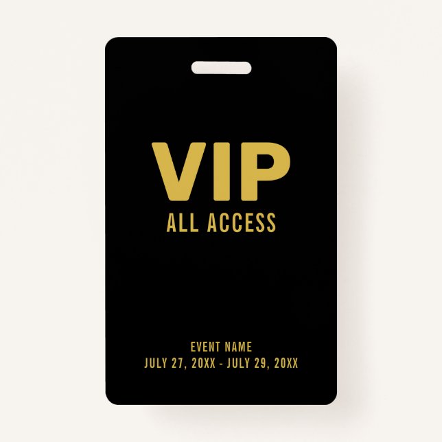 Gold VIP All Access Pass ID d'événement Badge (Devant)