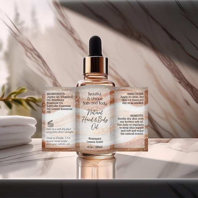 Gold Waves Produit Étiquette 4oz Huile Dropper ou  (gold glitter waves product bottle label)