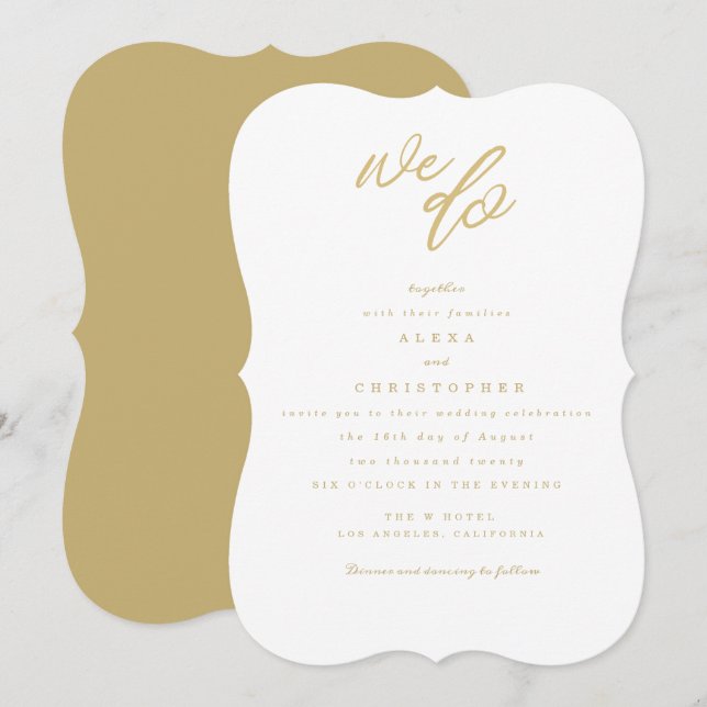 Gold We Do Script Beach Invitation de mariage (Devant / Derrière)