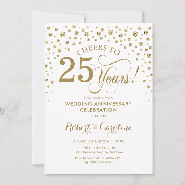 Gold White 25th Anniversary Celebration Invitation (Devant)