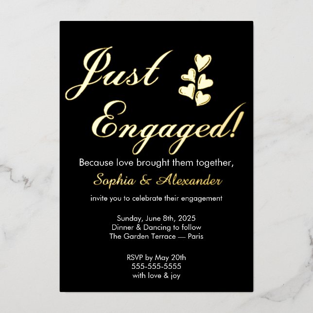 Gold & White Foil Engagement Invitation (Recto)
