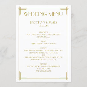 Gold White Great Gatsby Art Deco Menu Mariage