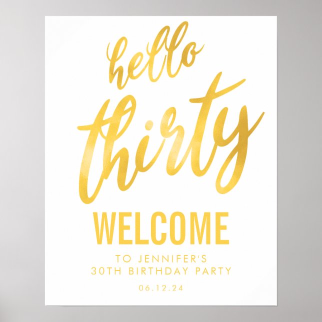 Gold White "Hello Thirty" Affiche de bienvenue d'a (Devant)