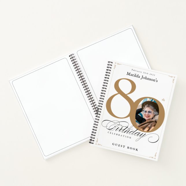Gold White Script Elégant 80e anniversaire livre d (Intérieur)