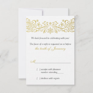 Gold White Snowflake Floral Wedding RSVP Réponse