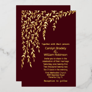 Gold Willows Bourgogne Mariage Foil Invitation