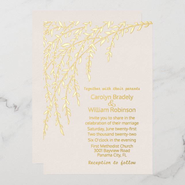 Gold Willows Ivory Mariage Foil Invitation (Recto/Verso)