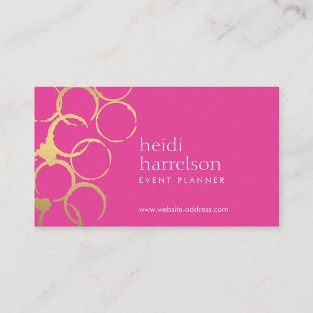 Gold Wine Stains Party Planner Carte de visite ros (Devant)