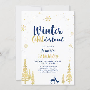 Gold Winter Onederland 1er garçon Invitation anniv
