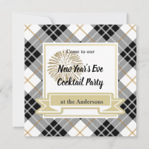 Gold Winter Plaid New Year's Party Invitation