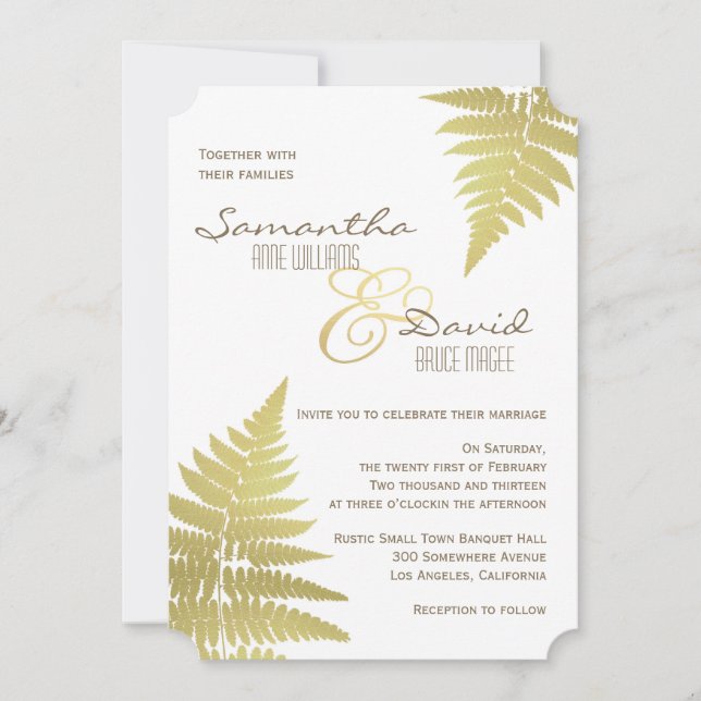 Gold Woodland Wedding Fern Invitation (Devant)