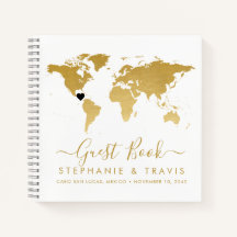 Gold World Map Heart Destination Livre d'invités