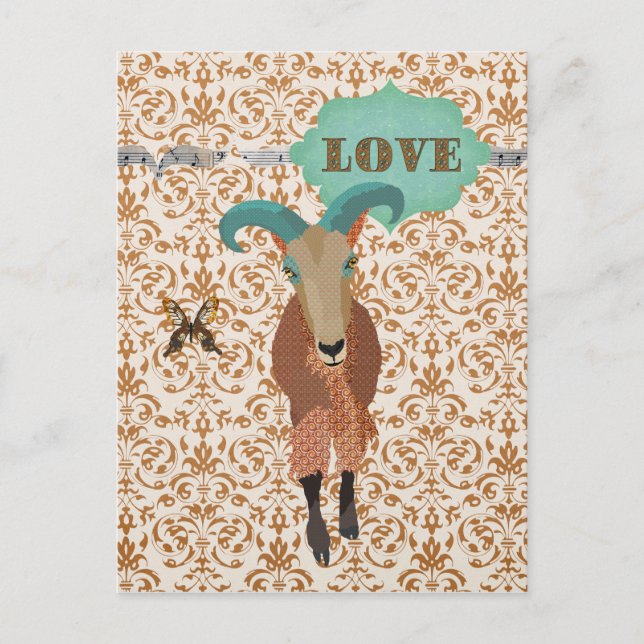 Golddust Aoudad & Butterfly Damask Carte postale L (Devant)