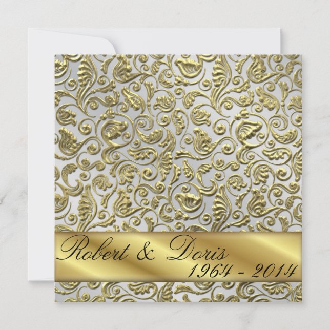 Golden 50e anniversaire Mariage Invitation Or (Devant)