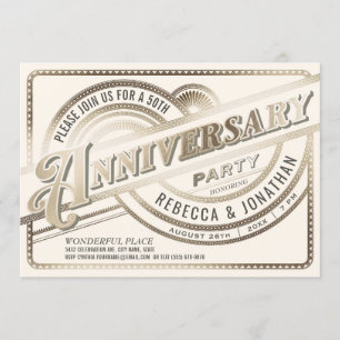 Golden 50th Mariage Anniversary Invitations Blanc