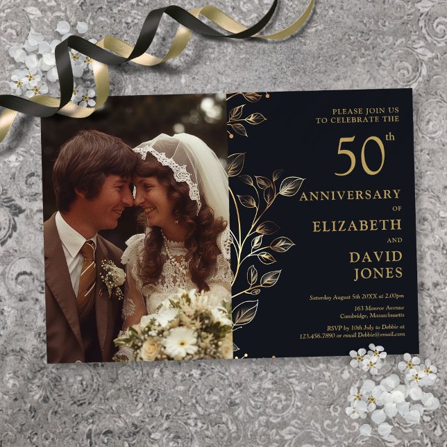 Golden 50th Mariage Anniversary Photo Invitation (Golden 50th Wedding Anniversary Photo Invitation)