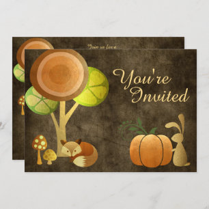 Golden Autumn Fox et Bunny Baby shower Invitation