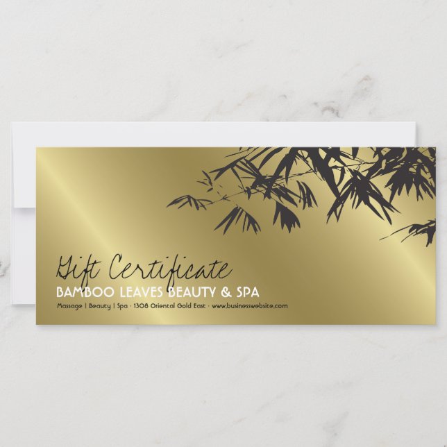 Golden Bamboo Feuille Zen Spa certificat cadeau  (Devant)