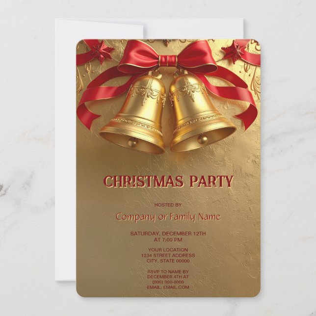 Golden Bells Christmas Holiday Party Invitation (Devant)