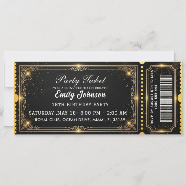 Golden Birthday Party Ticket Invitation 2026 (Devant)