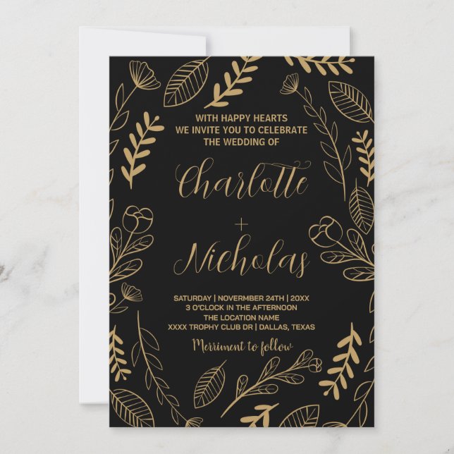 Golden Black Art Wedding Invitations (Devant)