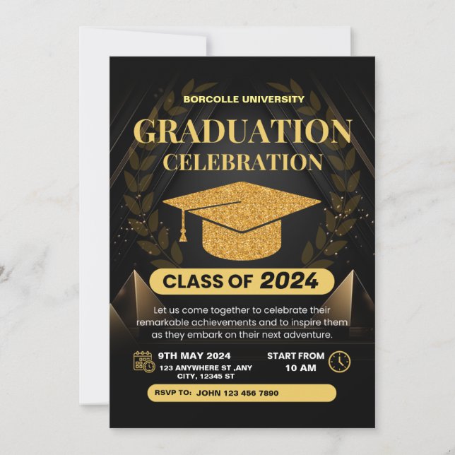 Golden Black Elegant Graduation Invitation (Devant)