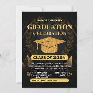 Golden Black Elegant Graduation Invitation