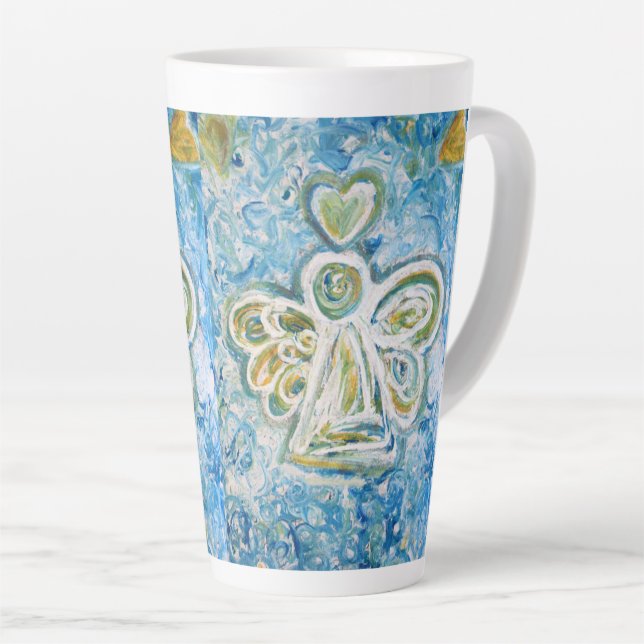 Golden Blue Guardian Angel Custom Latte Cup Mug (Angle droit)