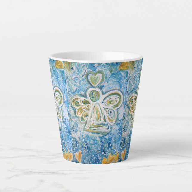Golden Blue Guardian Angel Custom Latte Cup Mugs (Devant)