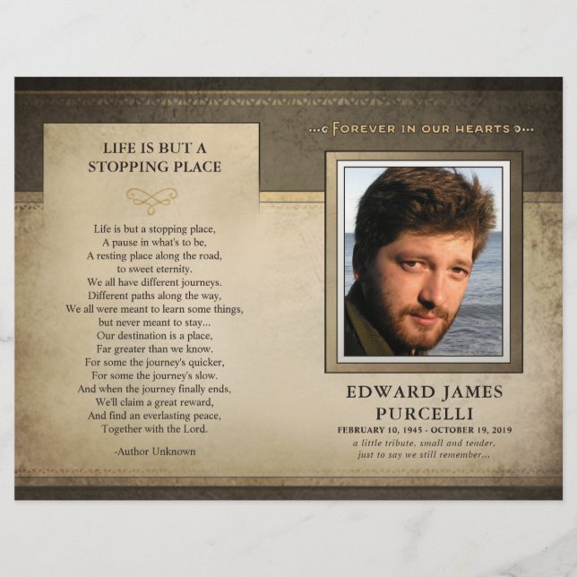 Golden Brown Funeral Memorial Service Program (Devant)