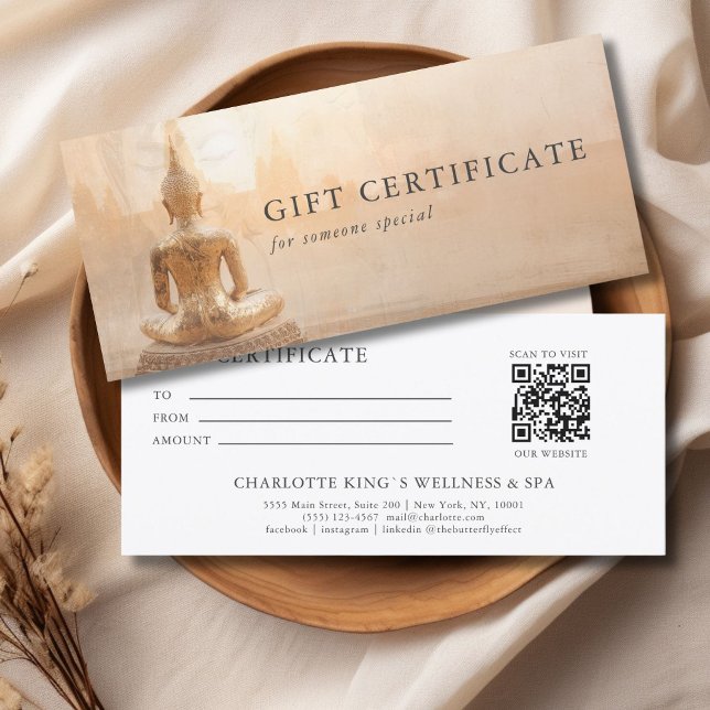 Golden Buddha –  Salon QR Code Gift Certificate (Golden Buddha – Yoga Reiki Salon Massage Wellness & more Custom QR Code Gift Certificate)
