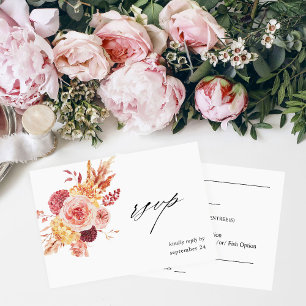 Golden Burgundy Blush Rose Floral w Repas RSVP 2