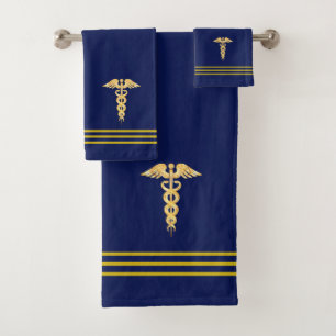 Golden Caduceus & Stripes sur le bleu marine