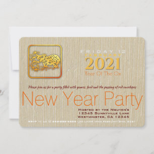 Golden Chinese Paper-cut Ox Année 2021 Party Inv