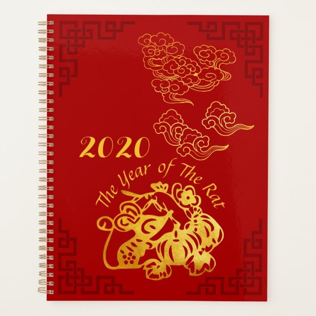Golden Chinese Paper-cut Rat Année 2020 Planificat (Devant)