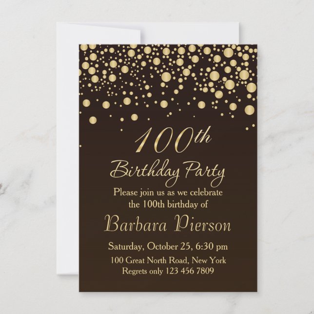 Golden confetti 100th Birthday Party Invitation (Devant)