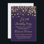 Golden confetti 70th Birthday Party Invitation<br><div class="desc">Confetti rond d'or sur dégradé de violet arrière - plan 70e Anniversaire Fête Invitation</div>