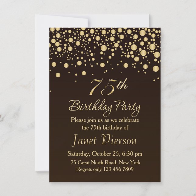 Golden confetti 75th Birthday Party Invitation (Devant)