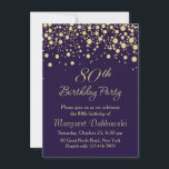 Golden confetti 80th Birthday Party Invitation<br><div class="desc">Confetti rond d'or sur dégradé violet arrière - plan 80e anniversaire de fête Invitation</div>