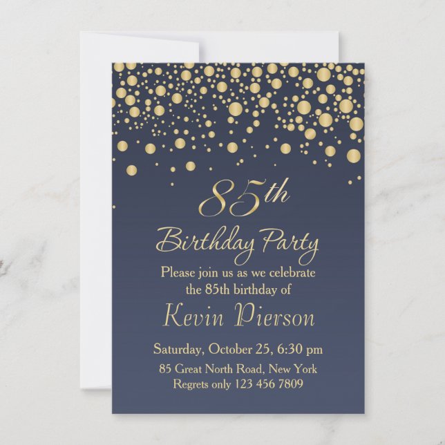 Golden confetti 85th Birthday Party Invitation (Devant)
