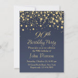 Golden confetti 90th Birthday Party Invitation<br><div class="desc">Confetti rond d'or sur un arrière - plan gris bleuté 90e anniversaire de fête Invitation</div>