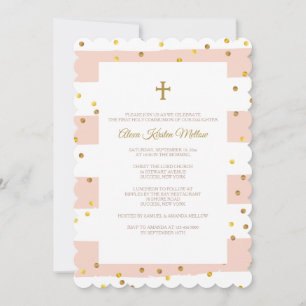 Golden Confetti Pink Invitation religieuse