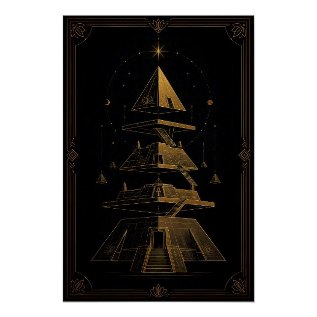 Golden Deconstructed Pyramids Egyptian Art Poster (Devant)