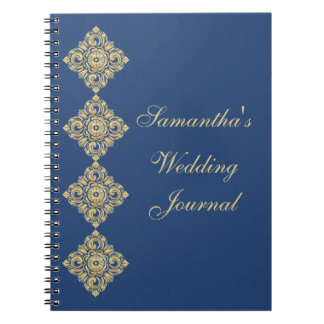 Golden Diamond Damask Blue Mariage Journal
