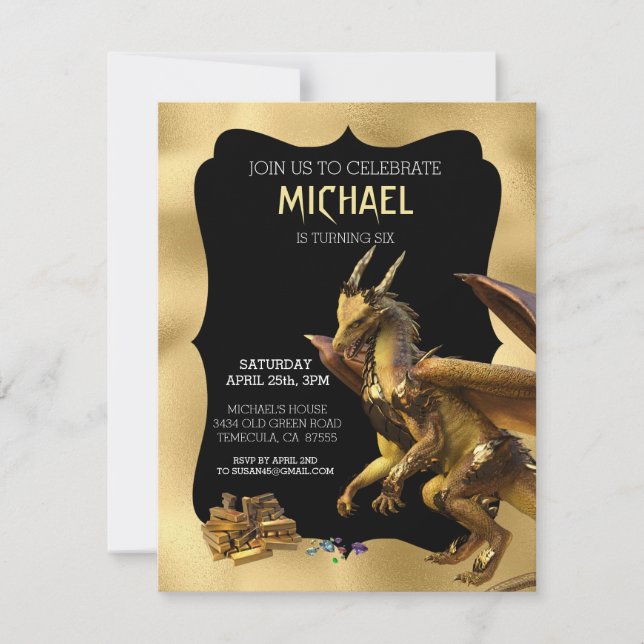 Golden Dragon Imaginaire Anniversaire Invitation (Devant)