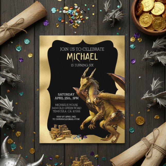 Golden Dragon Imaginaire Anniversaire Invitation (Créateur téléchargé)