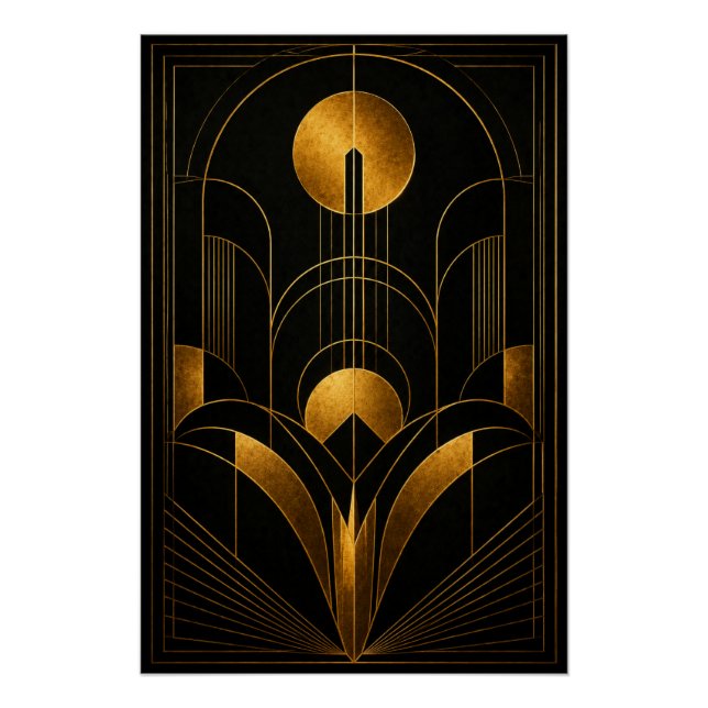 Golden Eclipse Art Deco Poster (Devant)