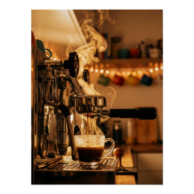 Golden Espresso Ritual – Warm Coffee Art Poster (Devant)