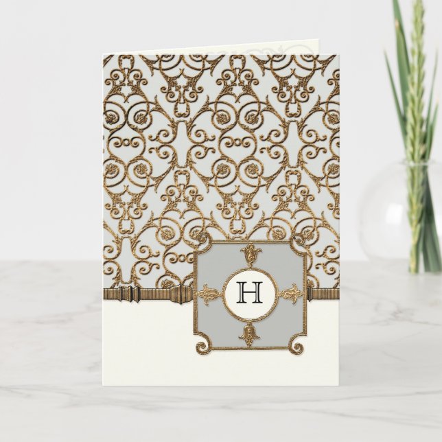Golden Filigree, Grey - Mariage Merci Notes (Devant)