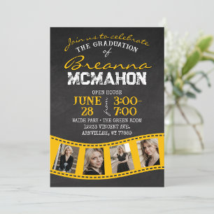 Golden Filmstrip Chalkboard Graduation Invitation